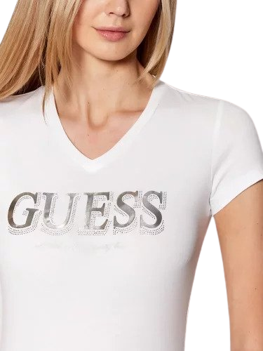 Dámské triko Guess slim fit bílé - Velikost: S
