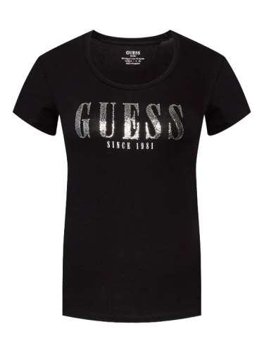Dámské triko stříbrný nápis Guess černé