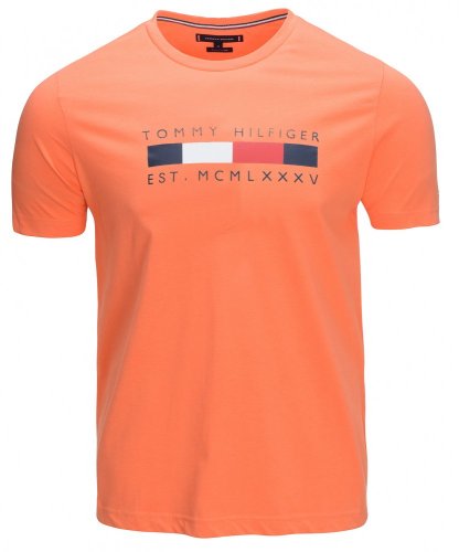 Pánské tričko s potiskem Tommy Hilfiger oranžové - Velikost: L