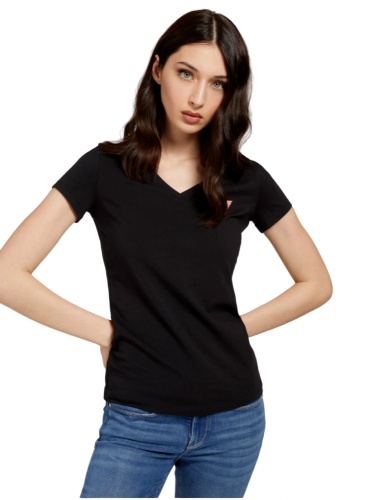 Dámské tričko Guess černé výstřih do V - Velikost: XL